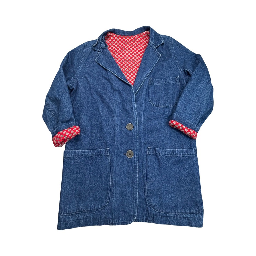 Vintage Denim Chore Coat Womens M Blue Paisley Lined Cotton Workwear Western